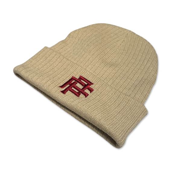 PF MONOGRAM BEANIE - BEIGE AND RED