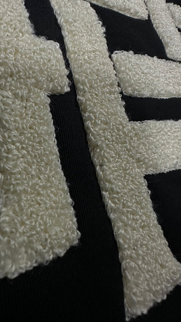 MONOGRAM BLACK CHENILLE HOODIE.