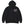 Black hoodie with a logo on the chest against a white background
