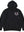 Black hoodie with a logo on the chest against a white background