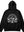 Black hoodie with white graphic design on the back on a white background