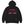 Black hoodie with red and white text on a white background